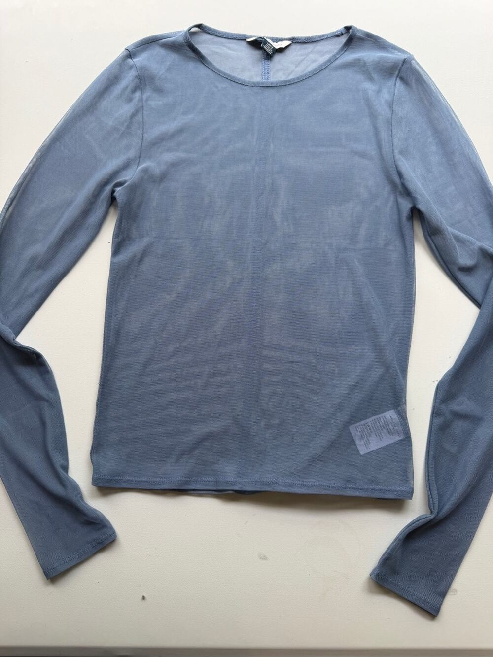 American Eagle Blue Sheer Mesh Crewneck Long Sleeve Top Crop Small